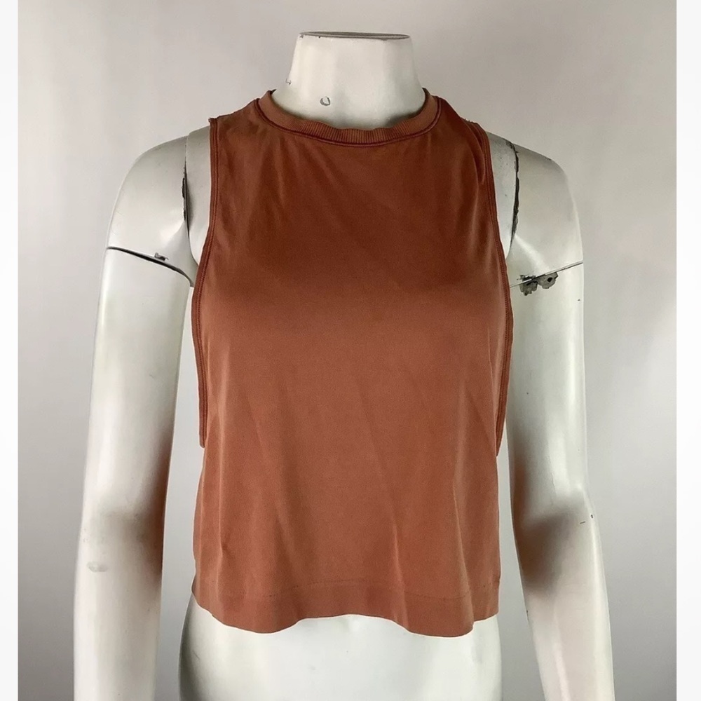 Athleta Sz XS Mineral Wash Crop Tank Top In Estruscan Red 100% Nylon Work Out